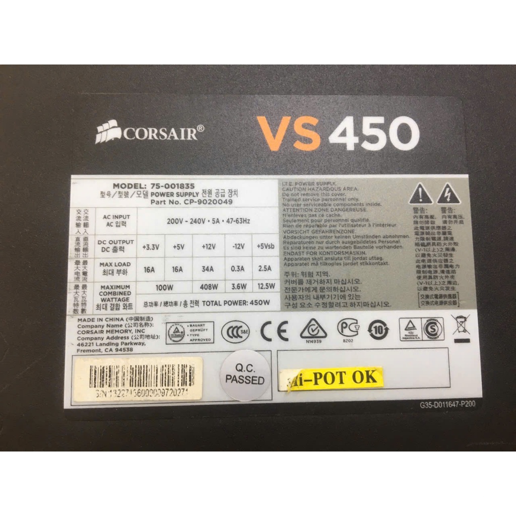 Nguồn Corsair VS 450 450w chính hãng