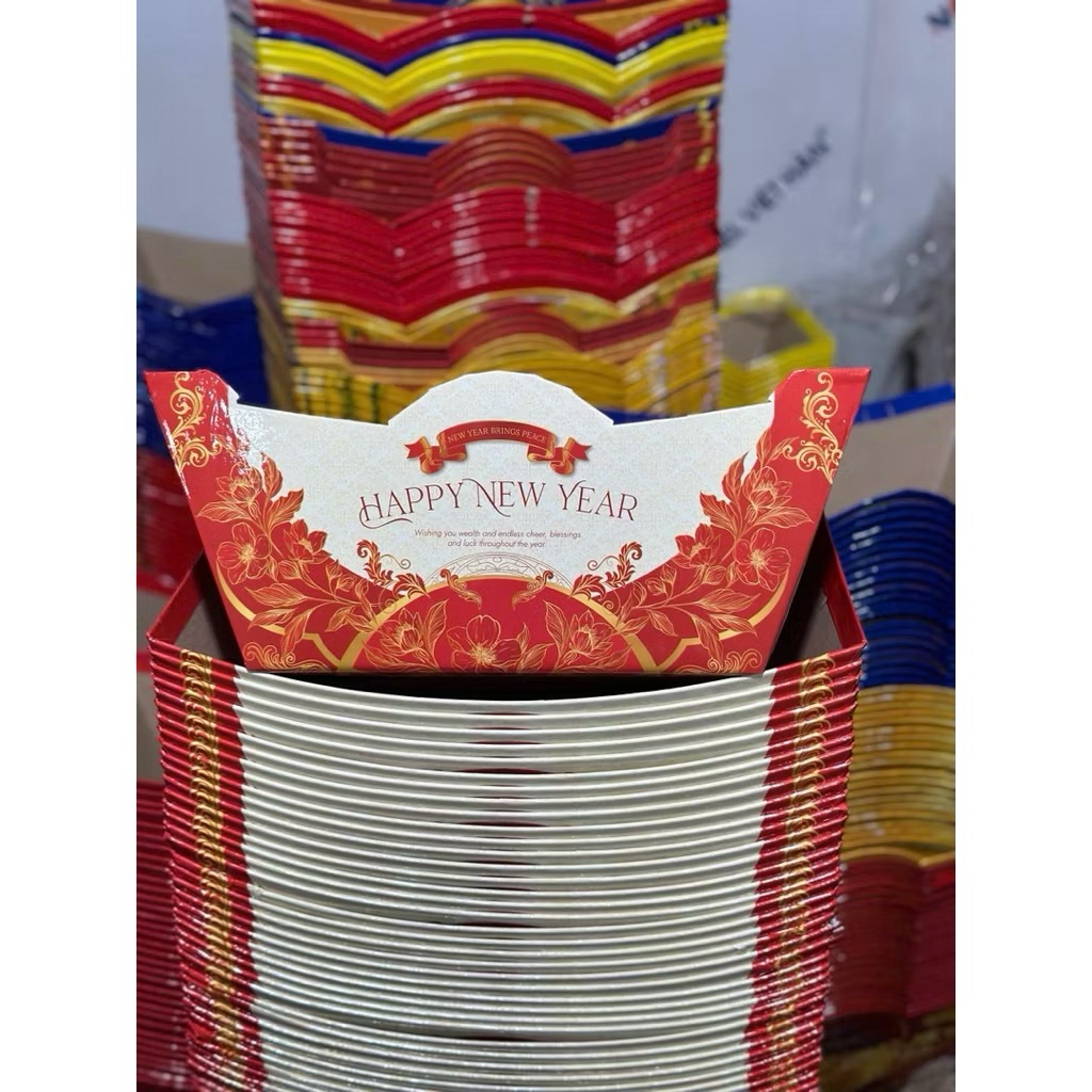 (tặng nơ new year) combo 2 KHAY THUYỀN HAPPY NEW YEAR 2026