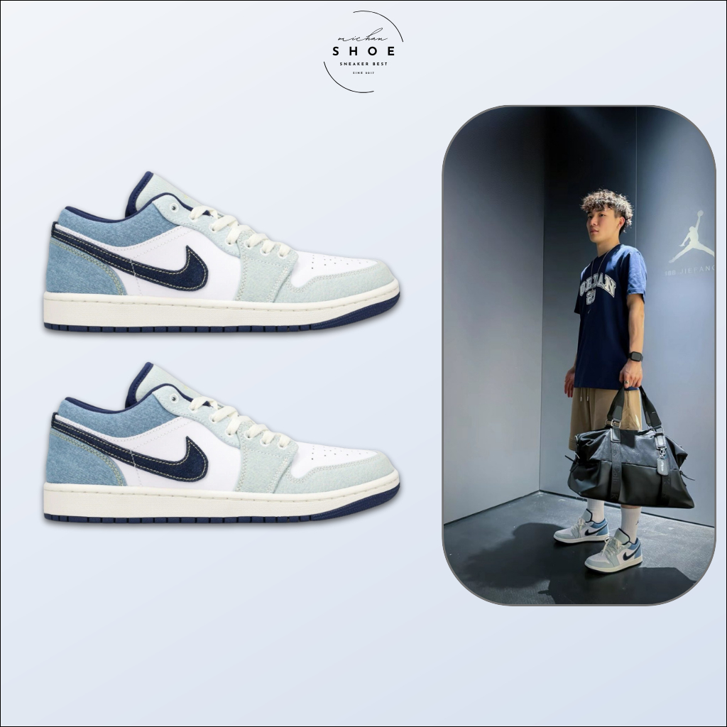 Giày Thể Thao JD1 Low Denim Blue White – Sneaker Low Cổ Nam Nữ Phối Xanh Trắng Form Chuẩn