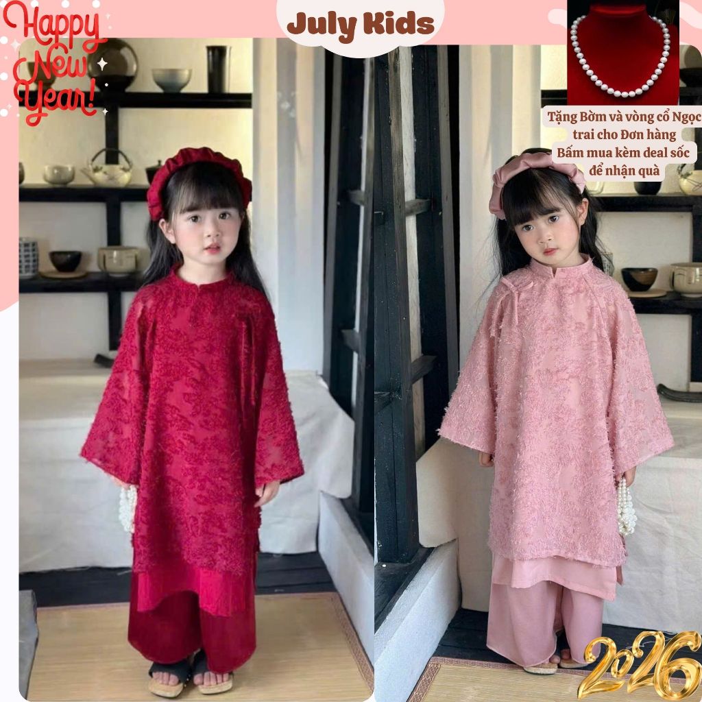 ❤️Áo Dài Kim Sa ❤️Tết 2026 TẶNG BỜM và VÒNG CỔ Thiết Kế 4 Tà Lông Vũ Phối Lụa Cao Cấp Cho Bé Gái 8-2