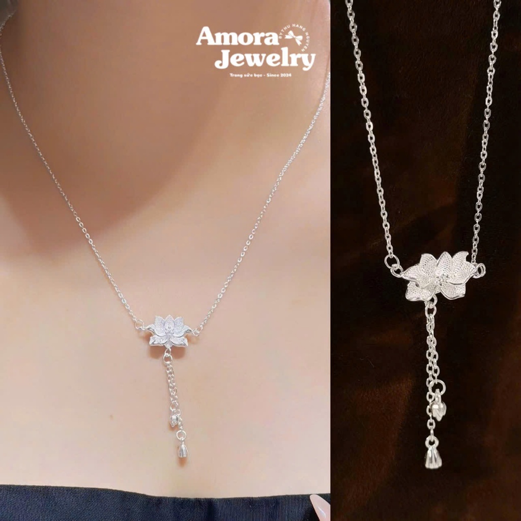 Dây chuyền bạc nữ AMORA mặt SEN PHÚ QUÝ thanh lịch bạc ta S99 AMORA JEWELRY DLH02