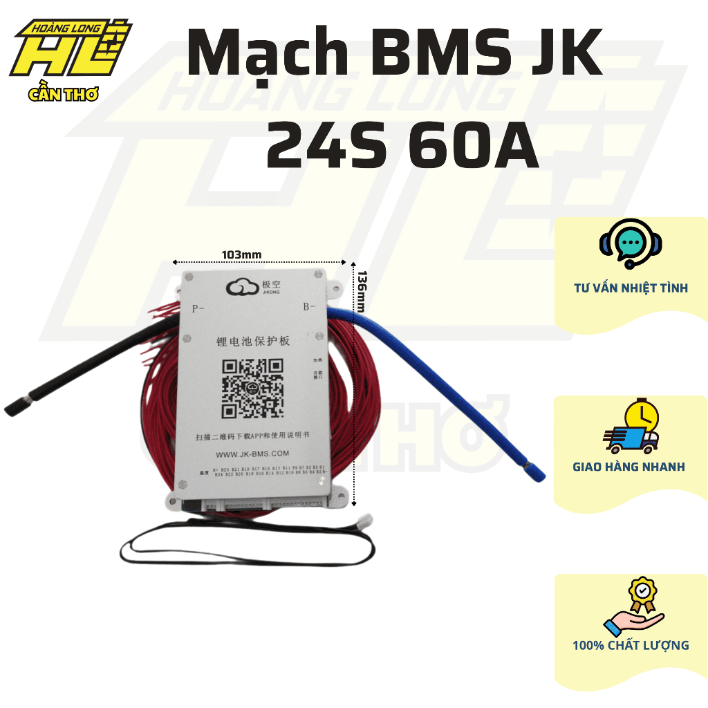 Mạch BMS JK 8S-24S 60A - Cân Bằng Chủ Động 0.6A - Kết Nối App & Bluetooth