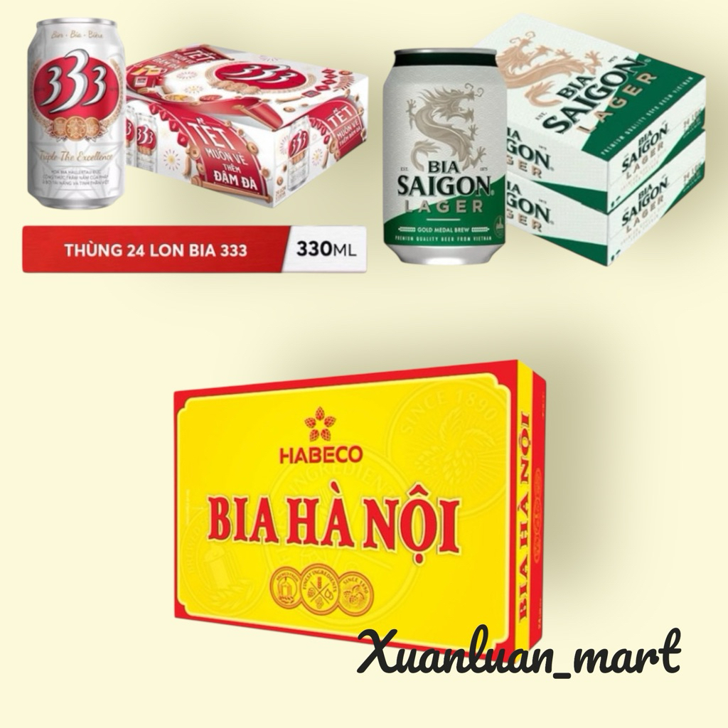 Thùng 24 Lon Bia 333/ Sài Gòn/ Hà Nội 330ml Tết 2026
