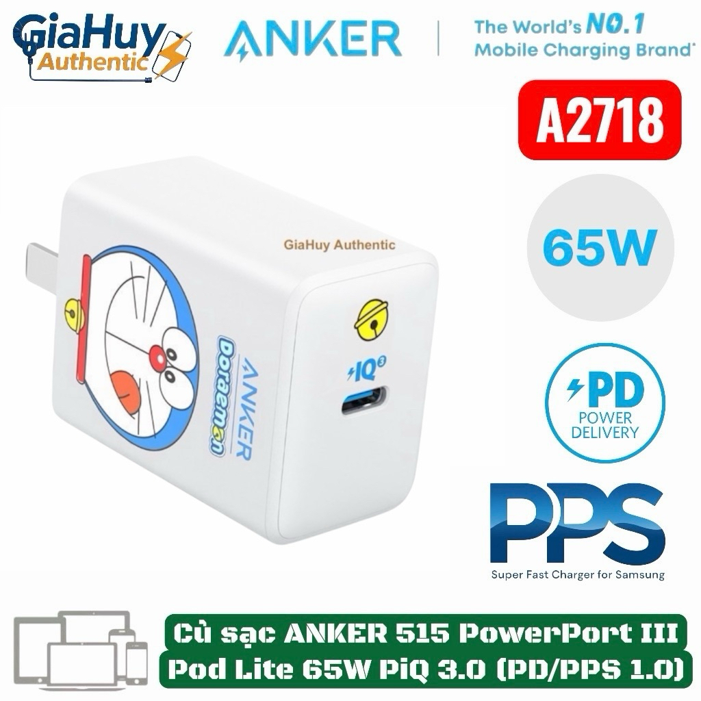 Củ sạc nhanh ANKER A2718 PowerPort III Pod Lite PPS 1.0/ PD 65W