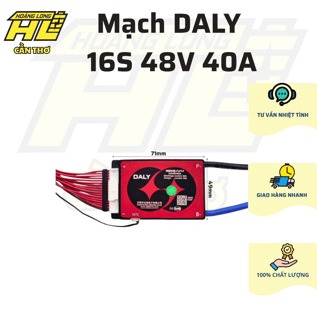Mạch BMS 48V 16S 40A DALY Chính Hãng – Sạc Xả Chung