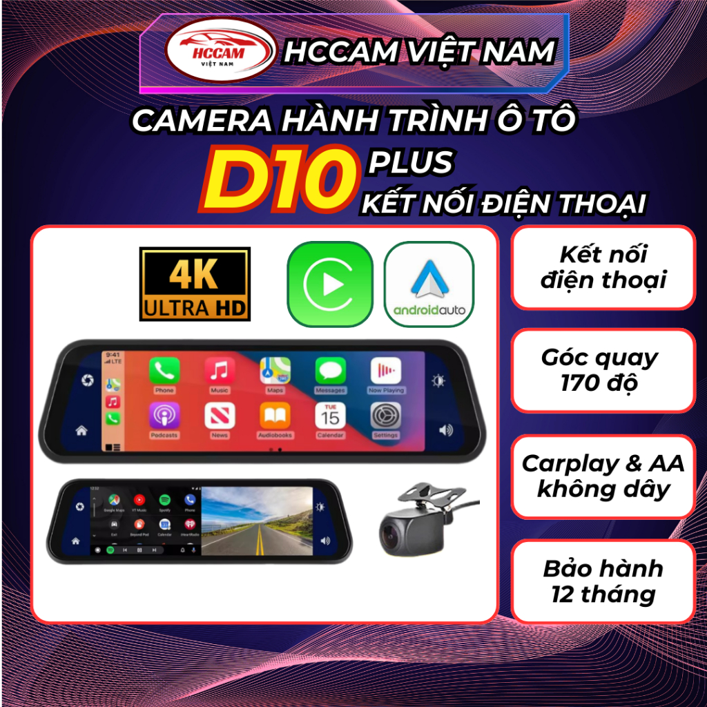 (HOT) Camera hành trình gắn gương HCCam D10 Plus