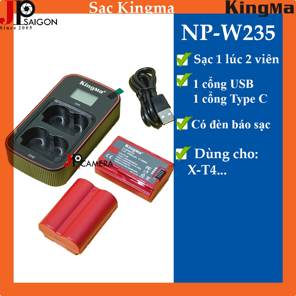 Pin Sạc đôi LCD Kingma for Fujifilm NP-W235 2400mAh