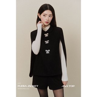  JOIE DES ROSES - Set áo choàng cổ sen đính nơ đá bản to và quần short cạp cao FLERA SET 