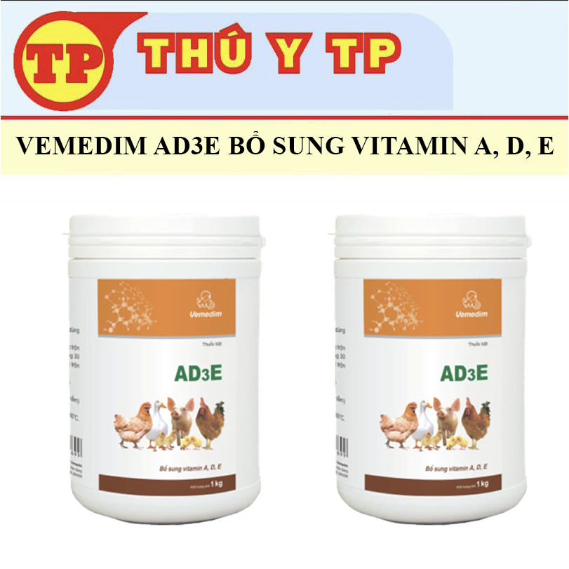 Vemedim AD3E lon 1kg bổ sung vitamin A,D,E tăng năng suất cho gia súc, gia cầm