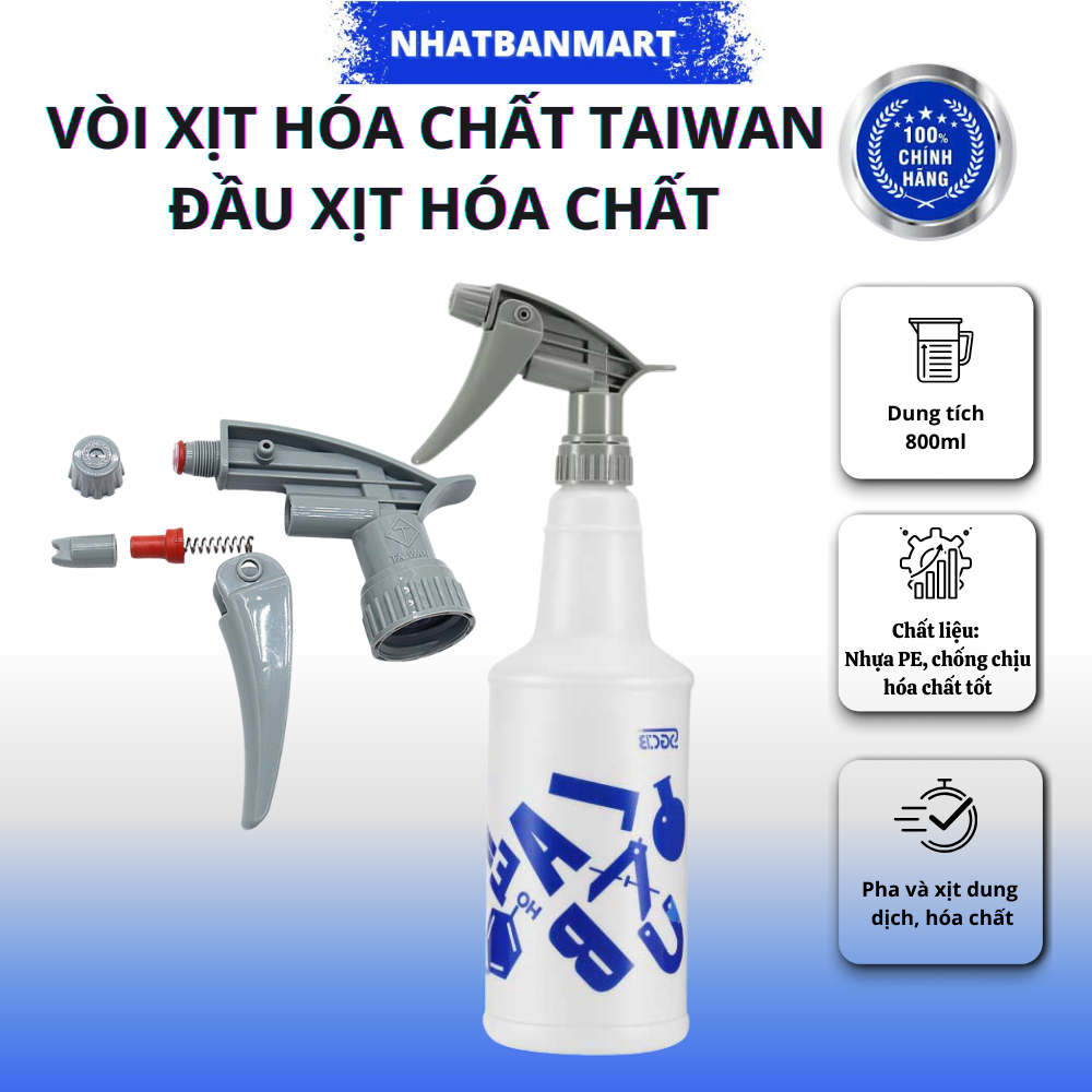 Vòi xịt hóa chất Taiwan đầu xịt hóa chất, xịt nước bán rời phun sương lắp vừa chai nhựa Pet NB Mart