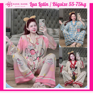  Đồ ngủ nữ bigsize 55-75kg pijama dài tay lỡ dáng rộng lụa mịn latin 75CD17 đồ bộ nữ đồ mặc nhà dễ thương sang chảnh 