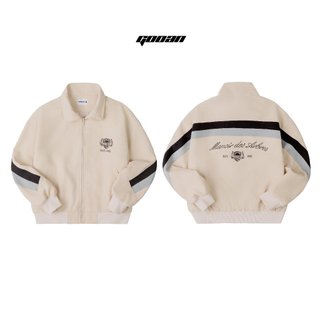  Bomber Varsity Jacket Nam Nữ "Manoir des Arbres" Gooan - Khoác Bomber 2 Lớp Form Rộng Unisex Vintage Màu Xám Đen Be 