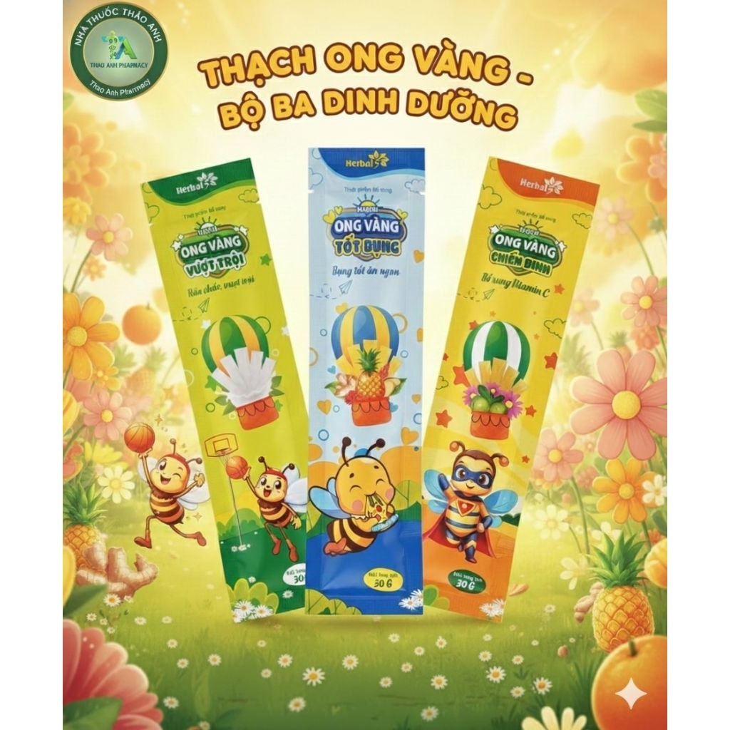 Combo 3 gói thạch ong vàng gói 30g cho bé, gói ong vàng vượt trội, gói ong vàng tốt bụng, gói ong và