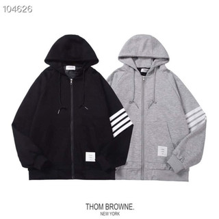  Áo Khoác Hoodie Zip Nỉ Nam Nữ Thome Boy Phố Phối 4 Sọc Tay Áo Hoodie Unisex Chất Vải Nỉ Chân Cua Dày Mịn 