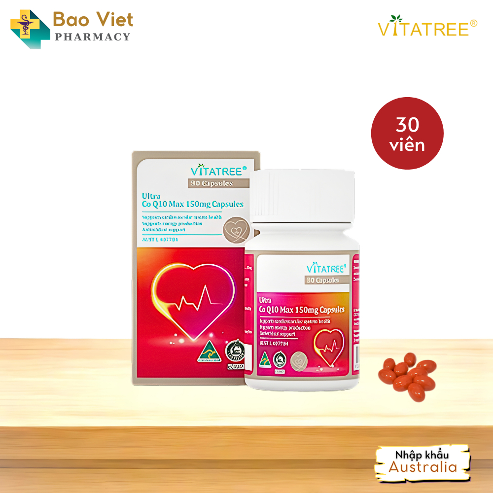 Viên uống khỏe tim mạch Vitatree Ultra Co Q10 Max 150mg hộp 30 viên và 60 viên