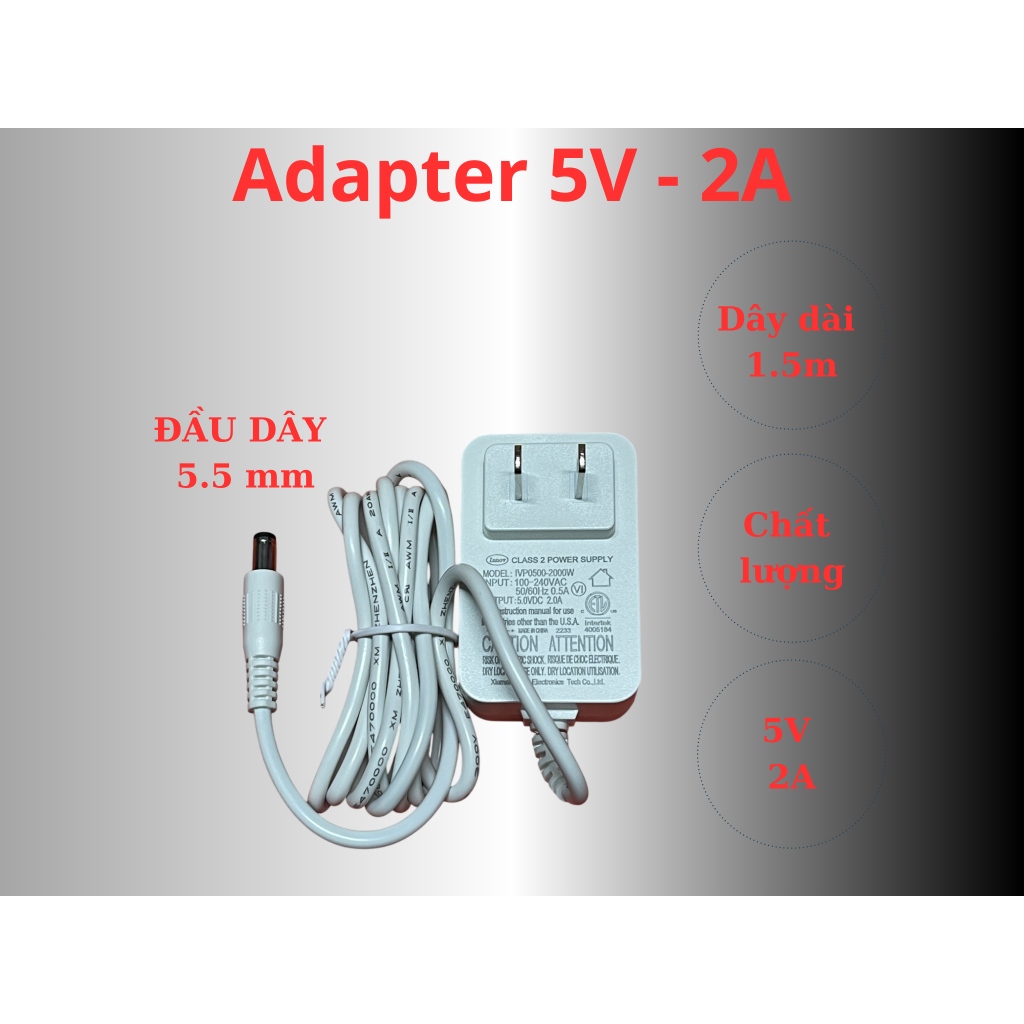 Adapter 5V 2A đầu ra 5.5mm dây 1.5m #adapter #adapter 5v2a #adapter12v