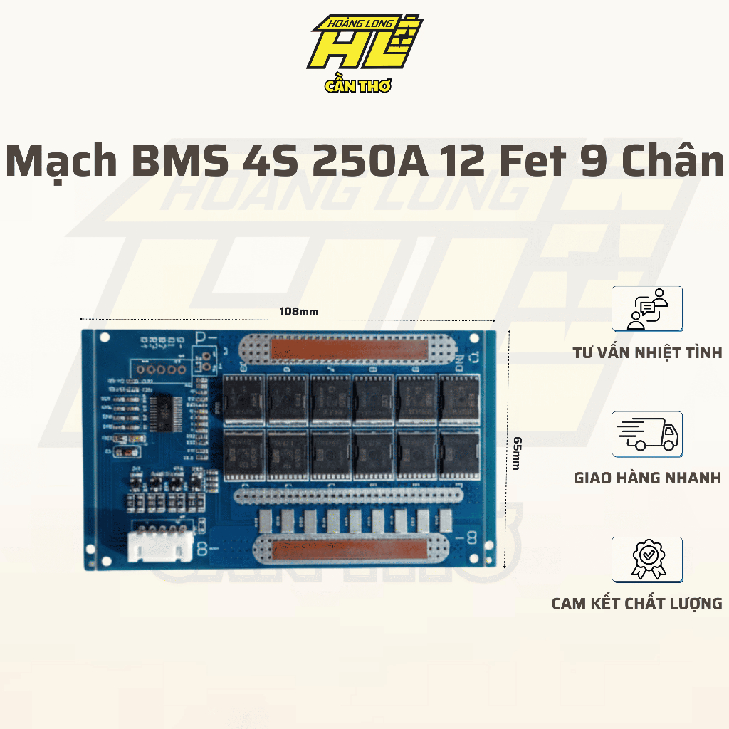Mạch Bảo Vệ BMS 4S 300A Công Suất Lớn - Sử dụng 12 FET 9 Chân