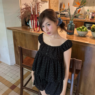  2000s - Áo bí hoạ tiết chấm bi dễ thương 
