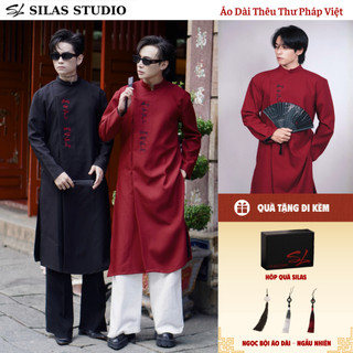   Full Box-Kèm Ngọc Bội  Áo Dài Tết SILAS Thêu Thư Pháp Việt Cotton Lạnh 2 Lớp Tôn Vai 