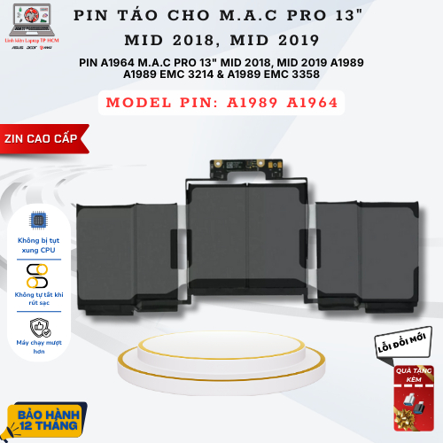 Pin A1964 A1989 Zin cho Laptop Pro 13 inch Model A1989 (Mid 2018 - 2019) EMC 3214 3358 | Bảo hành 6 