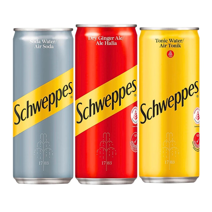 Nước Soda Schweppes Không Đường/Dry Ginger Ale/Tonic Water lon 320ml