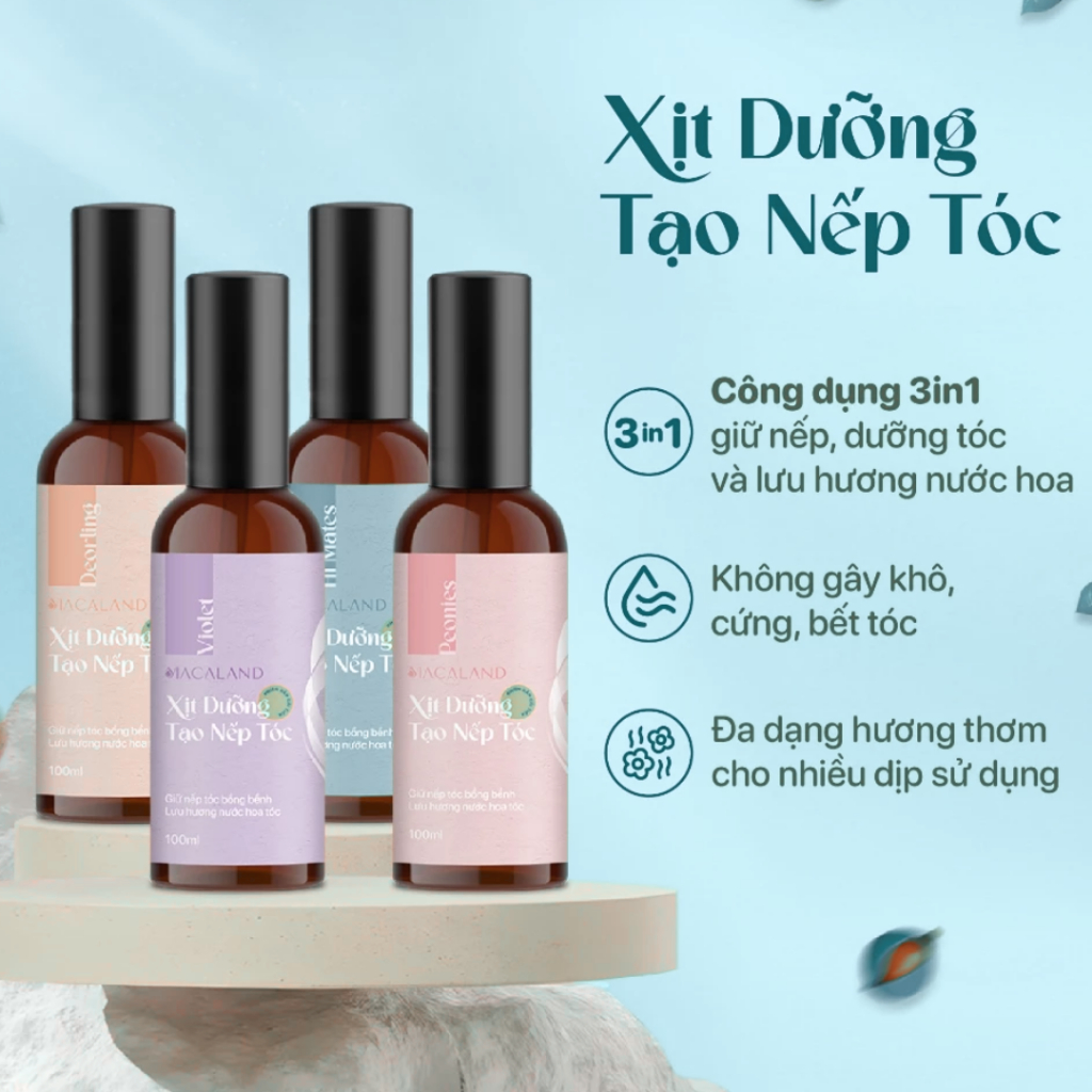 Xịt giữ nếp tạo kiểu dưỡng tóc 3in1 Macaland 100ml lưu hương nước hoa, không khô cứng tóc
