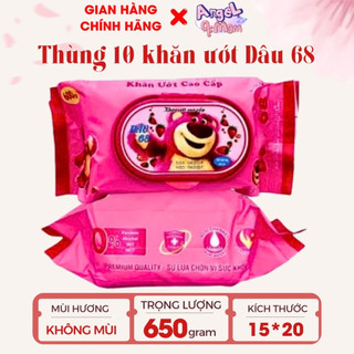 Thùng 10 Gói Khăn Ướt Gấu Dâu 650gr Không Mùi  an toàn cho trẻ nhỏ và người già