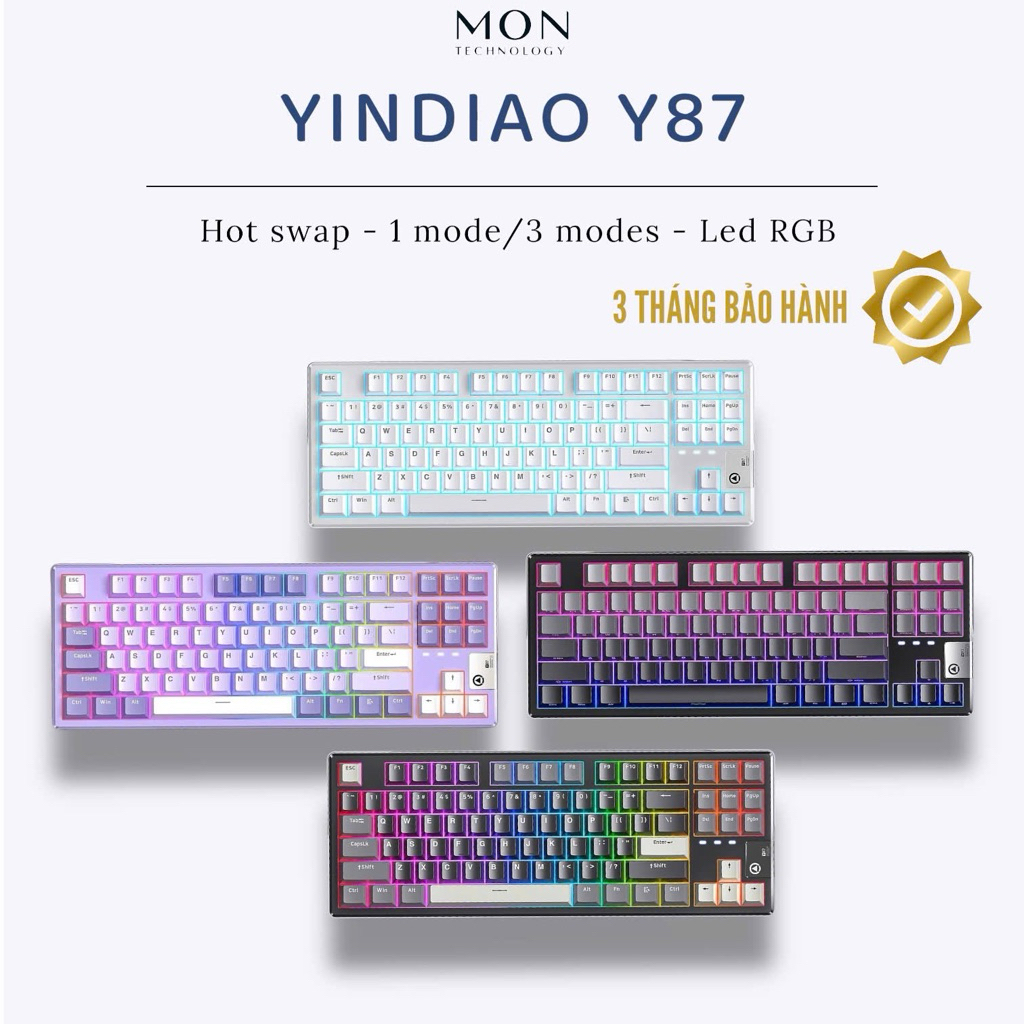 [ Sẵn Hàng ] Bàn phím cơ Yindiao Y87 Hot Swap | Gasket Mount | Plate PC