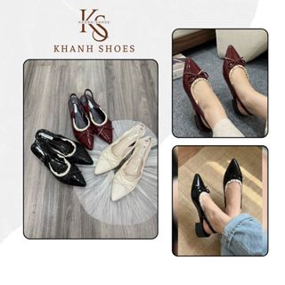   Form to lùi size  Giày slingback mũi nhọn phối ren 3p giày bệt phối ren mũi nhọn trẻ trung dễ phối 