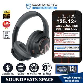  Tai Nghe Chụp Tai Bluetooth SoundPEATS Space | Pin 123 Giờ | DD Titan PET | Bluetooth 5.3 