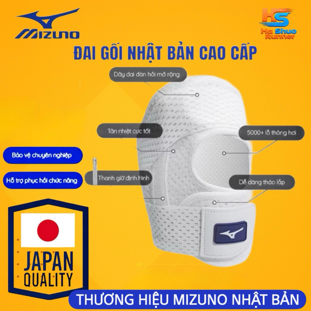 Đai Gối Mizuno Nhật Bản  – Cố Định Khớp, Bảo Vệ Dây Chằng, Chống Chấn Thương – Chạy Bộ, Gym, Bóng Chuyền