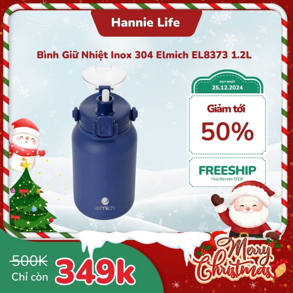 Bình Giữ Nhiệt Inox 304 Elmich EL8373 1.2L – Giữ Nóng & Lạnh Cao Cấp, Nắp 1 Chạm