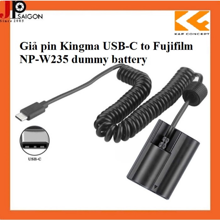 Giả pin Kingma USB-C to Fujifilm NP-W235 dummy battery