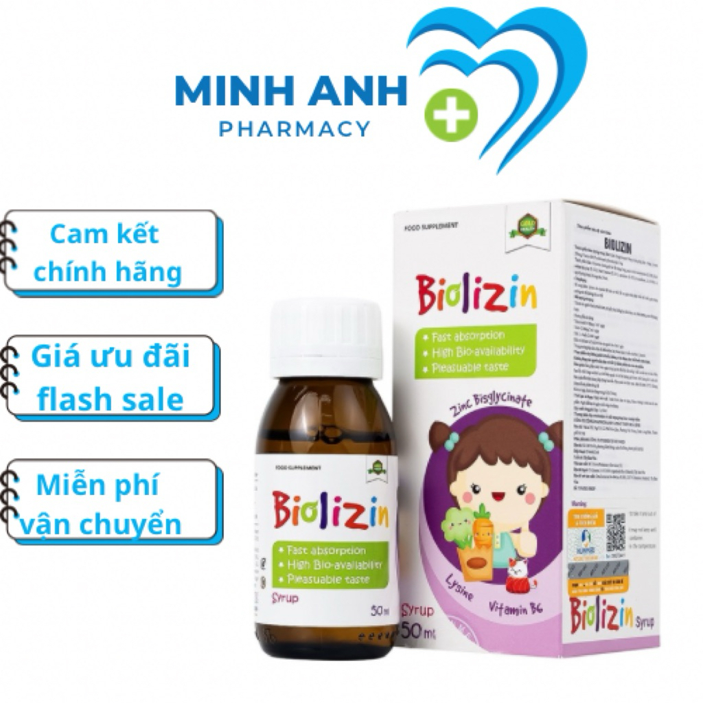 Biolizin Kẽm Hữu Cơ Lysine B6 Giúp Bé Ăn Ngon Tăng Đề Kháng Bổ Sung Kẽm Chai 50ml