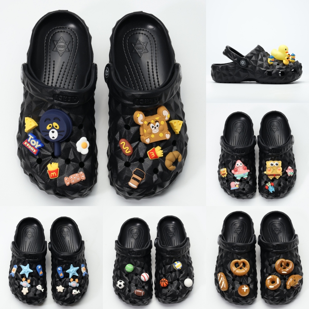 Dép MERCY TRUST KIM CƯƠNG 🎁 TẶNG STICKER, VỚ 🎁 giày sục sandal quai ngang bít đầu nam nữ, kèm tag full đen