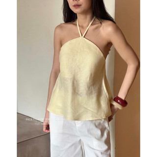  Pale Yellow Top | Áo Cổ Yếm Dây Linen Tưng Cao Cấp   ảnh chính chủ   