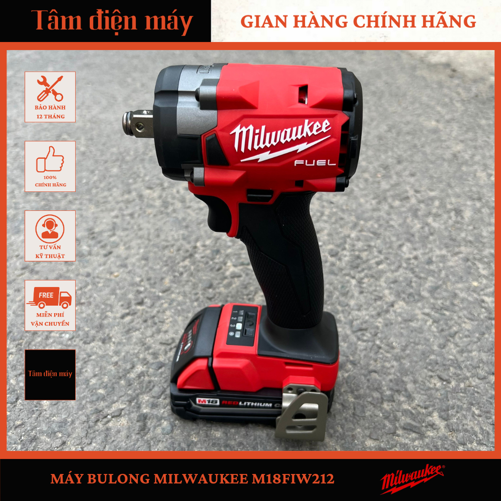 Milwaukee Máy Siết Bu Long M18 FIW212 Chính Hãng 18-21V Max 339Nm Brushless LED 1/2 Inch 2400 V/P