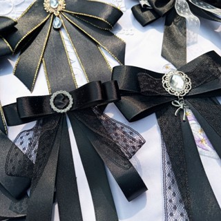 Nơ cài áo, tag cài áo ruy băng tone đen Handmade