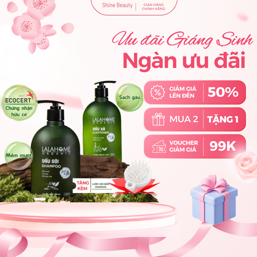 Bộ đôi dầu gội xả LALAHOME ORGANIC - Ngăn ngừa gàu, rụng, giúp tóc chắc khỏe, suôn mượt  - Chai 500m