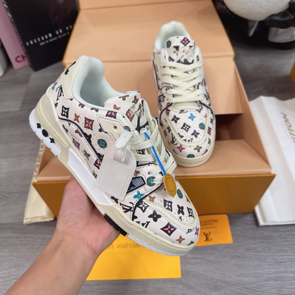 [Tặng Box Bv] Box bv, Sneaker Lv54 bản da hoạ tiết nhí sắc màu cc