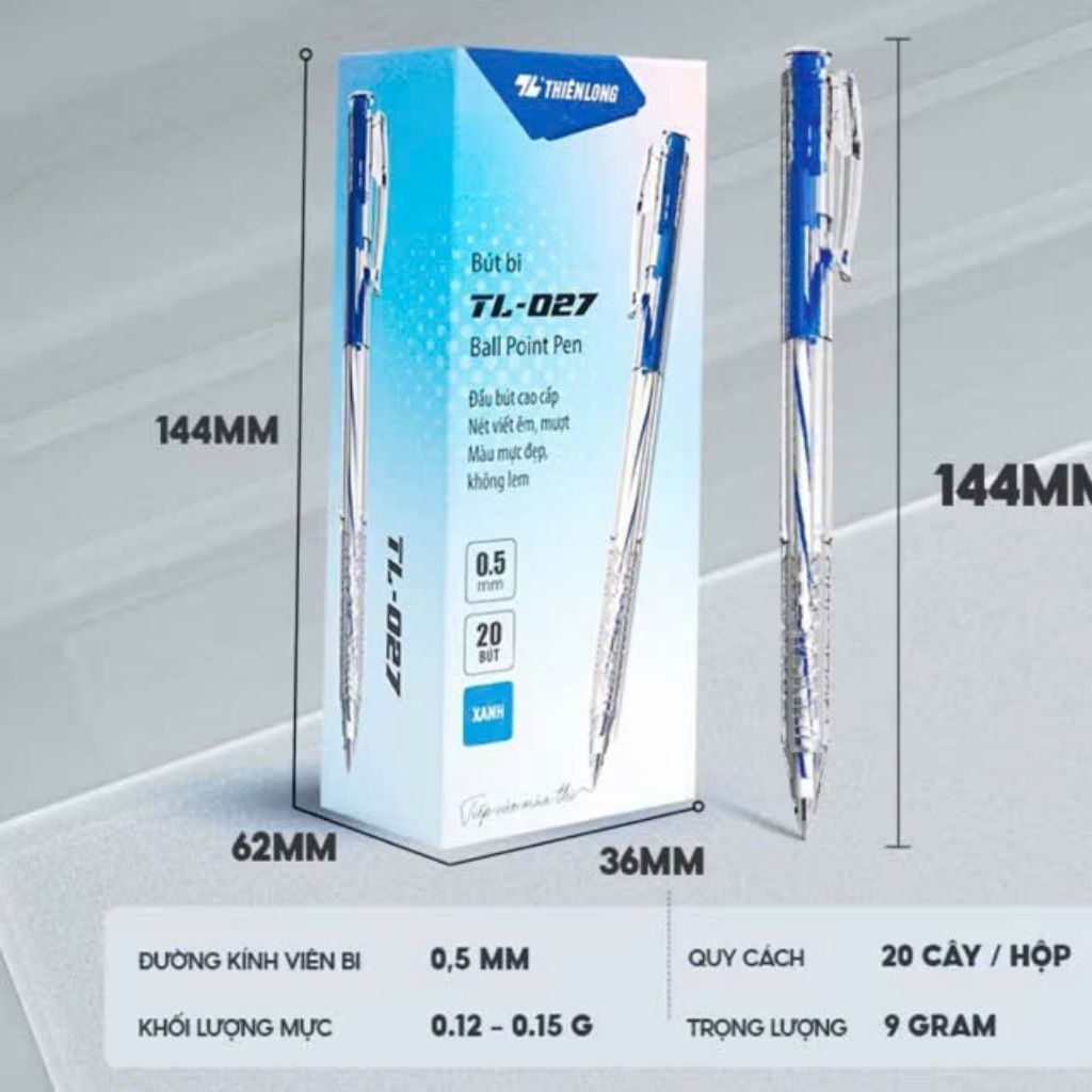 Bút  Bi TL-027 Mực Xanh Thiên Long, nét 0.5 ,TL-027 Chuẩn hãng