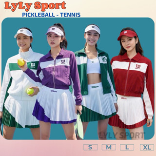   Pickleball  Sét đồ thể thao nữ áo khoác gió dài tay phối chân váy xếp li phối màu tập pickleball tennis gofl 