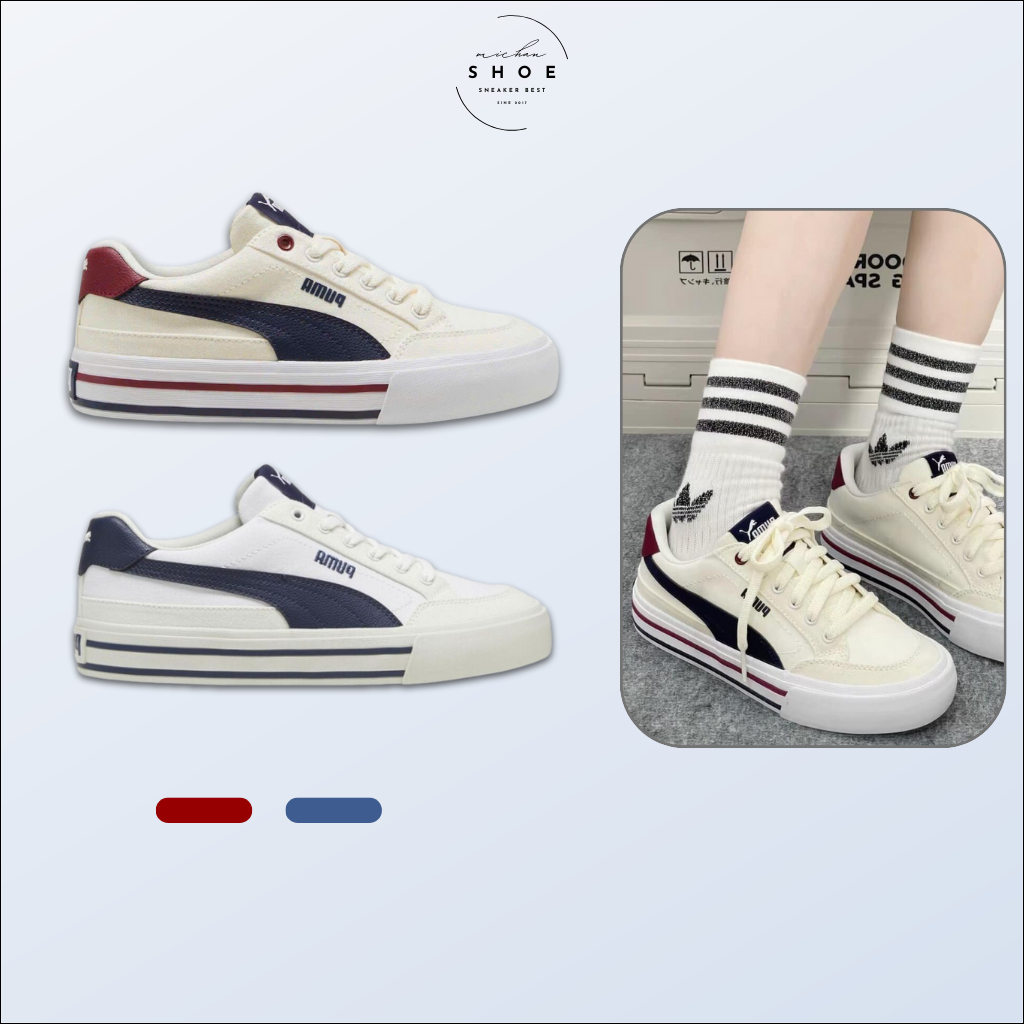 Giày Thể Thao Puma Court Classic Vulc White Navy – Sneaker Nam Nữ Puma Trắng Xanh Navy Bản Đặc Biệt