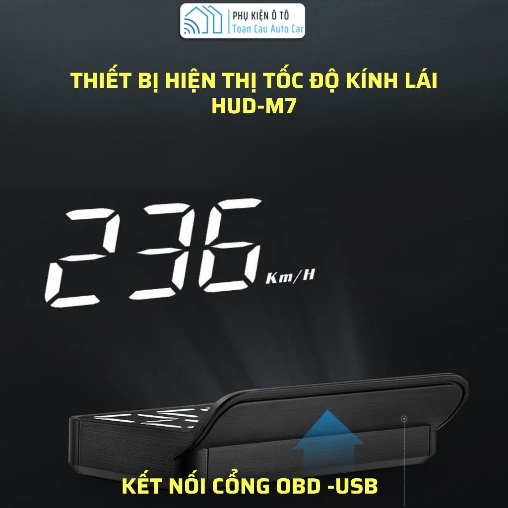 HUD M7 Hiện Thị Tốc Độ Trên Kính Lái Xe Ô tô, Cảnh Báo Tốc Độ, Nhiệt Độ Nước, Địên Áp, Kết Nối Qua C