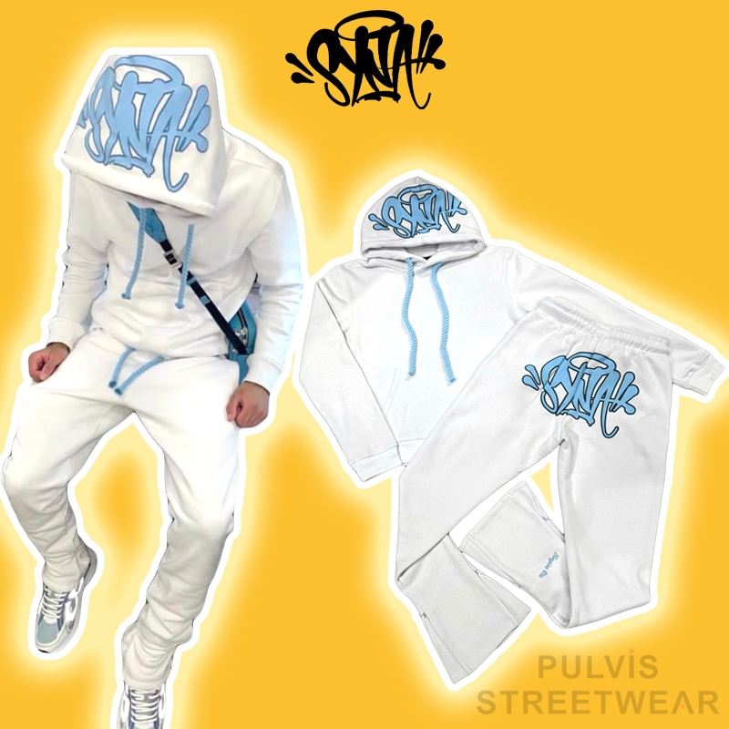⚡️[Hight Quality] - Bộ Quần Áo Syna World Logo Tracksuit White/Blue, Set Quần áo Syna nỉ bông drip, 