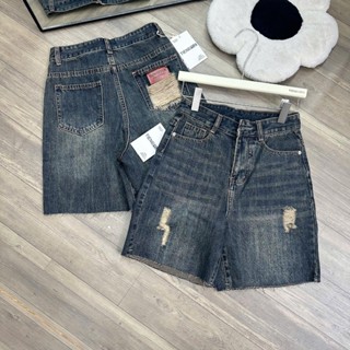  TIENSTYLE - Quần Ngố Jean Đính Mạc Da Lai Tua Cào Rách Form A Quần Jean nữ Bigsize 