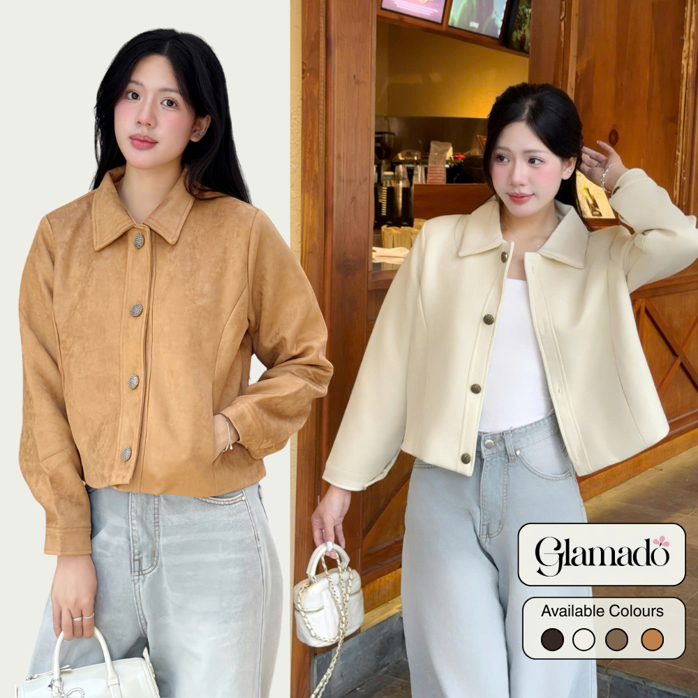 [Tặng Móc] Áo Khoác Nữ Da Lộn 𝙂𝙡𝙖𝙢𝙖𝙙𝙤 Cổ Bẻ, Áo Khoác Nữ Form Ngắn Basic Thanh Lịch Dễ Phối Đồ A35