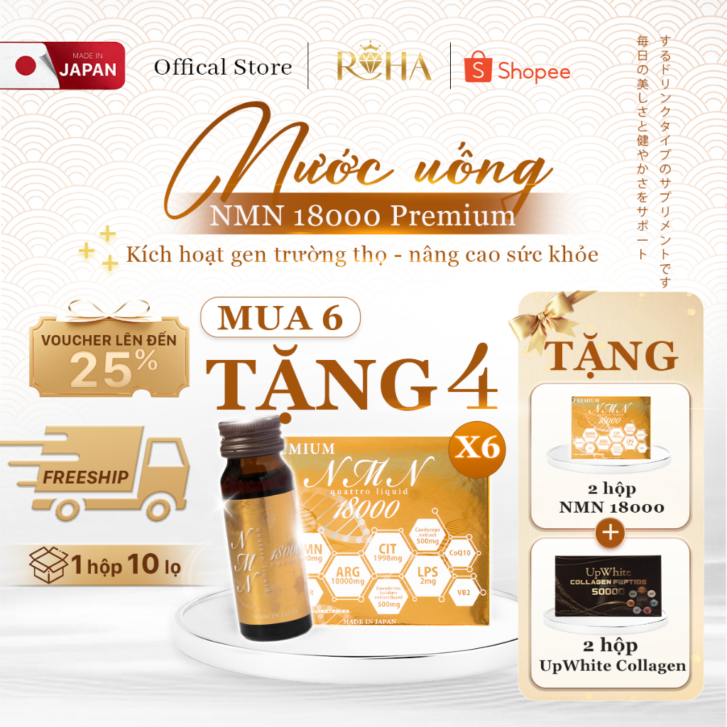 [Combo mua 6 tặng 4]Nước Uống NMN 18000 Premium Quattro Liquid