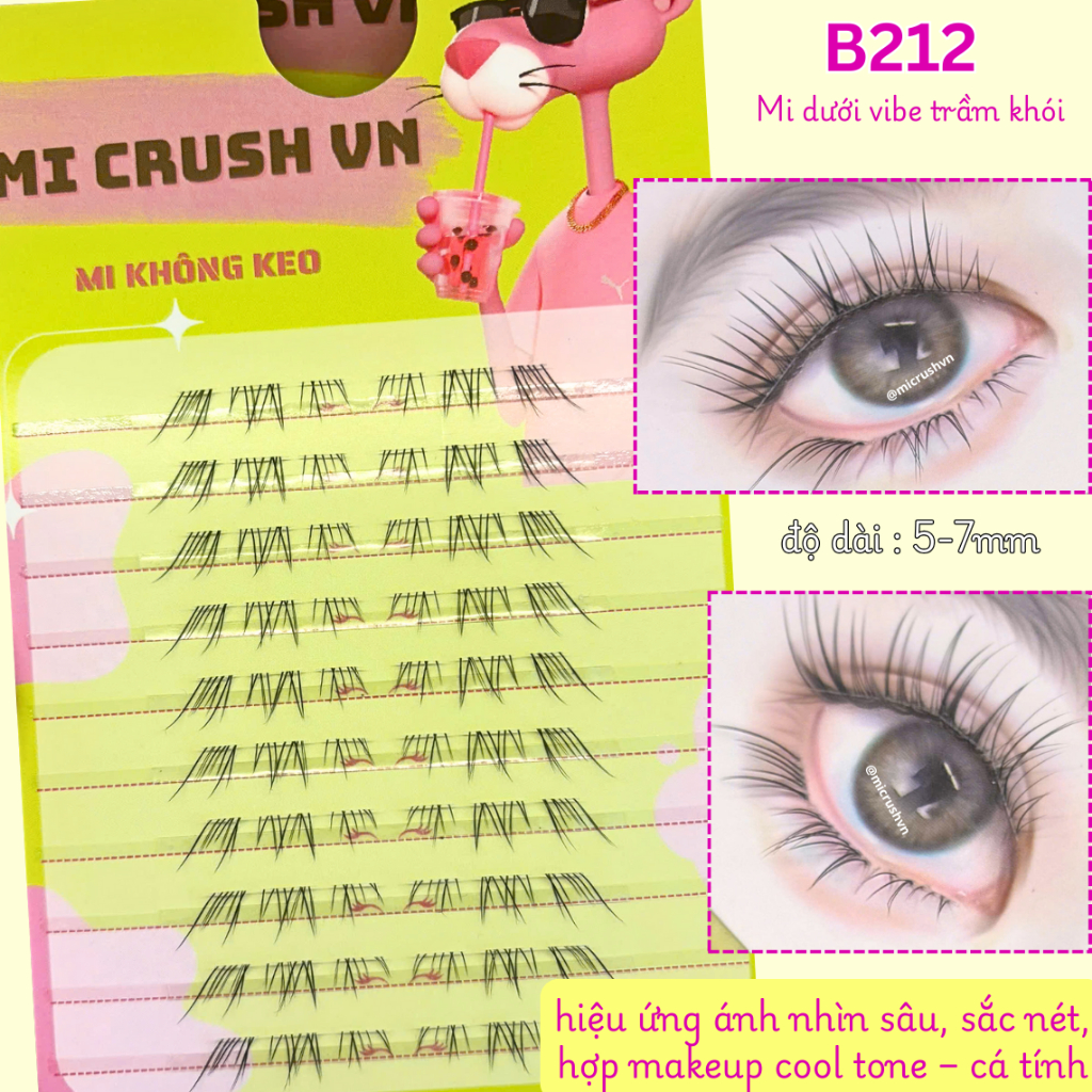 [B212] Mi Dưới Vibe Trầm Khói , Lạnh Lùng , Cool Tone , Mi Gỉa Cụm Không Keo 10 Hàng Mi Crush Vn Yan