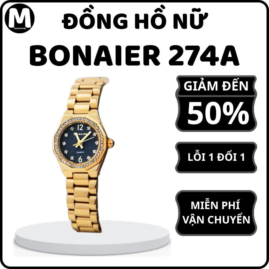 Đồng hồ Nữ BONAIER 274A MẶT TRÒN, Dây INOX, Mặt 24MM, Rộng Dây 12MM, Chống nước 3ATM - Bảo Hành 6 Th